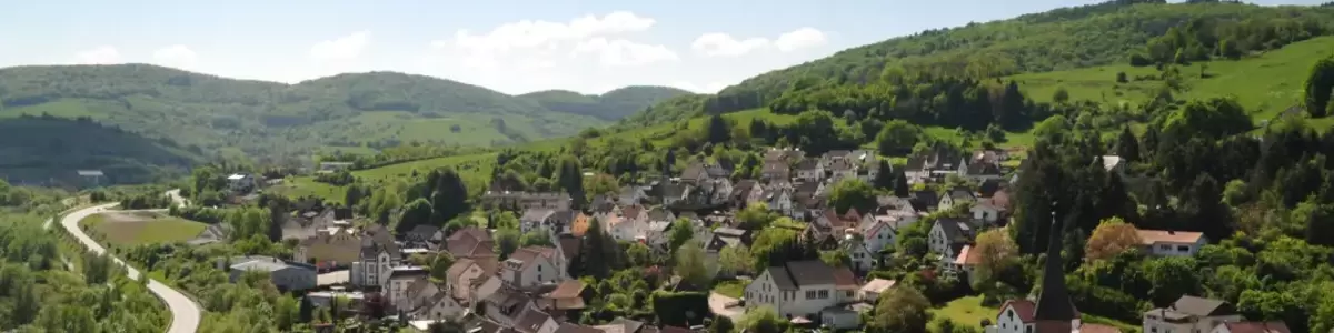 Blick auf die Kommune Wolfstein mit dem Pfälzer Wald im Hintergrund