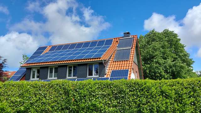 Haus mit Dach-PV und Begrünung 