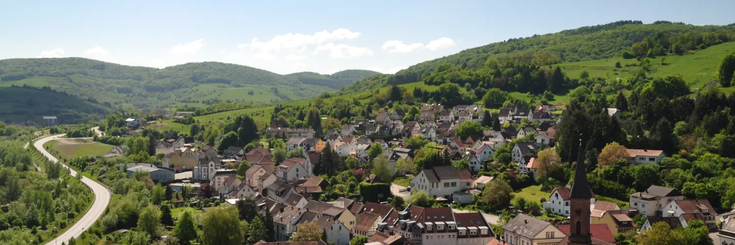 Blick auf die Kommune Wolfstein mit Pfälzerwald im Hintergrund